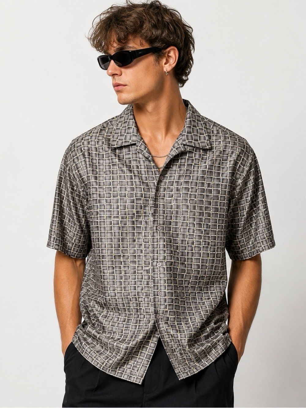 Claudio Nucci Geometric Print Button Front Shirt Small Lightweight Silky Feel